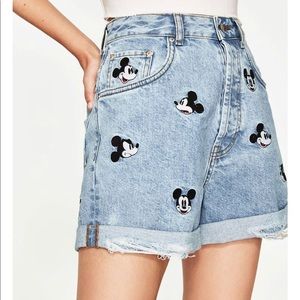 Mickey embroidered distressed denim shorts